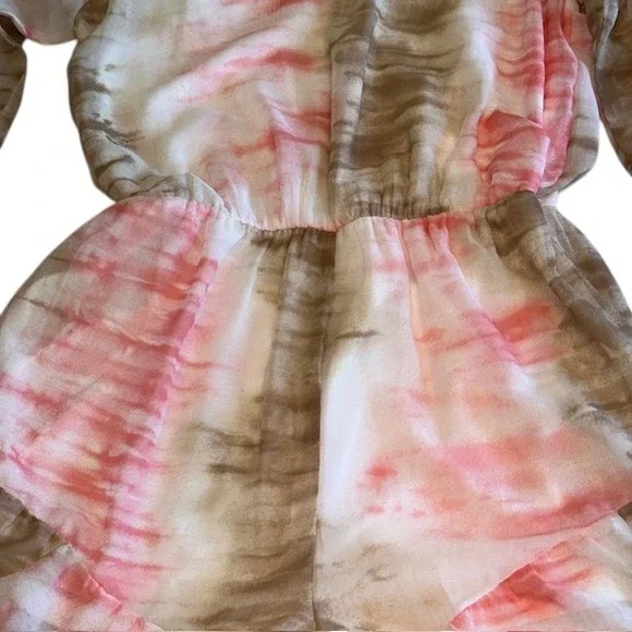 NWT‎ Andree by Unit Tie Dye Romper Cold Shoulder Bell Sleeve Ruffle Hem Sz Lg - Picture 10 of 16